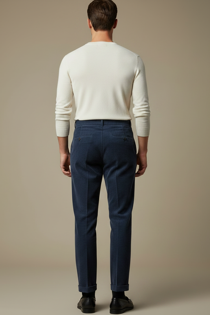 Pantalon À Pince Bleu Marine Côtelé Plissé Homme Élégant - Cordé - vue 2