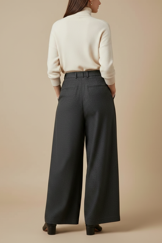 Pantalon À Pince Gris Ample Plissé Chic - Tweed - vue 2