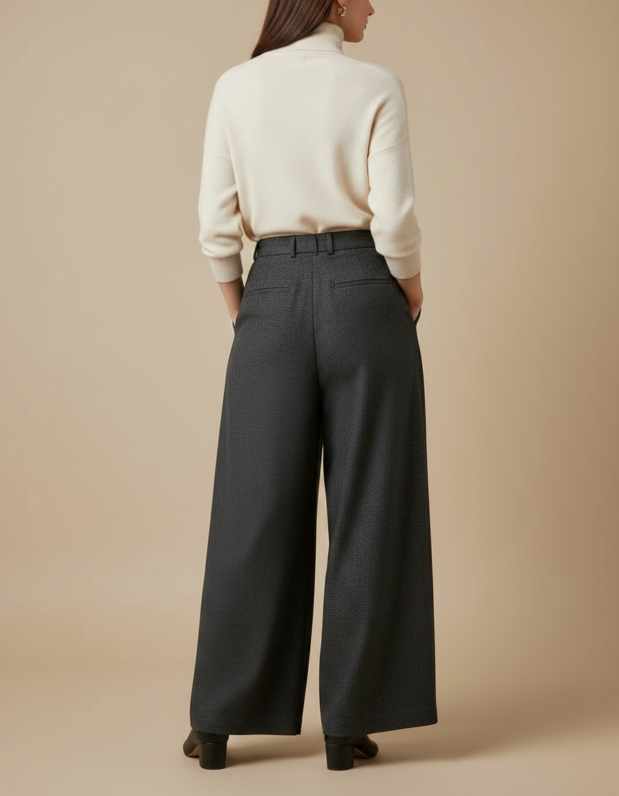 Pantalon À Pince Gris Ample Plissé Chic - Tweed - vue 2