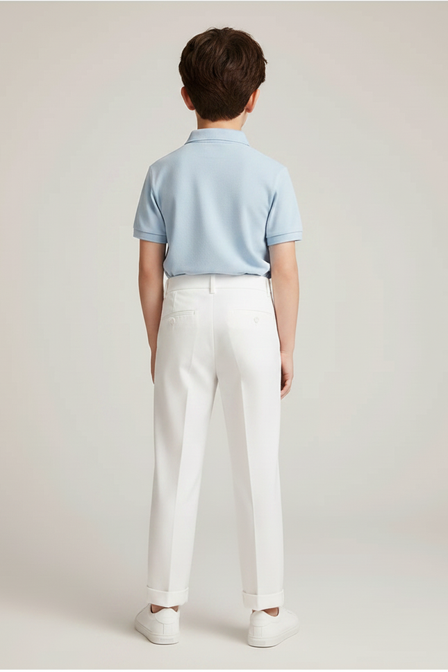 Pantalon À Pince Blanc Coton Droit Élégant Enfant - vue 2