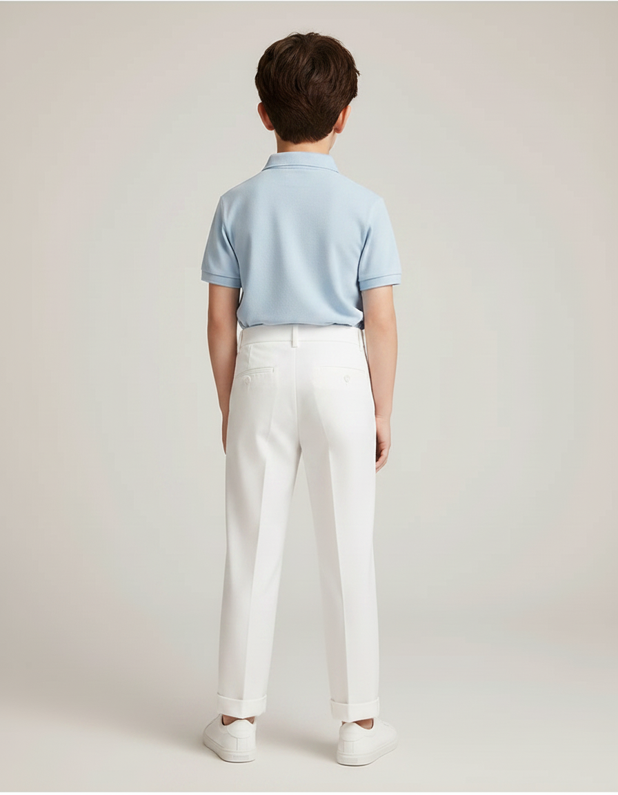 Pantalon À Pince Blanc Coton Droit Élégant Enfant - vue 2