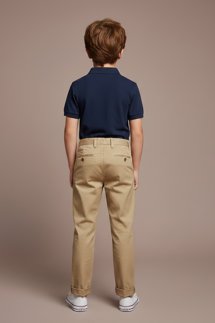 Pantalon À Pince Kaki Plissé Coton Droit Enfant Élégant - Gabardine - vue 2