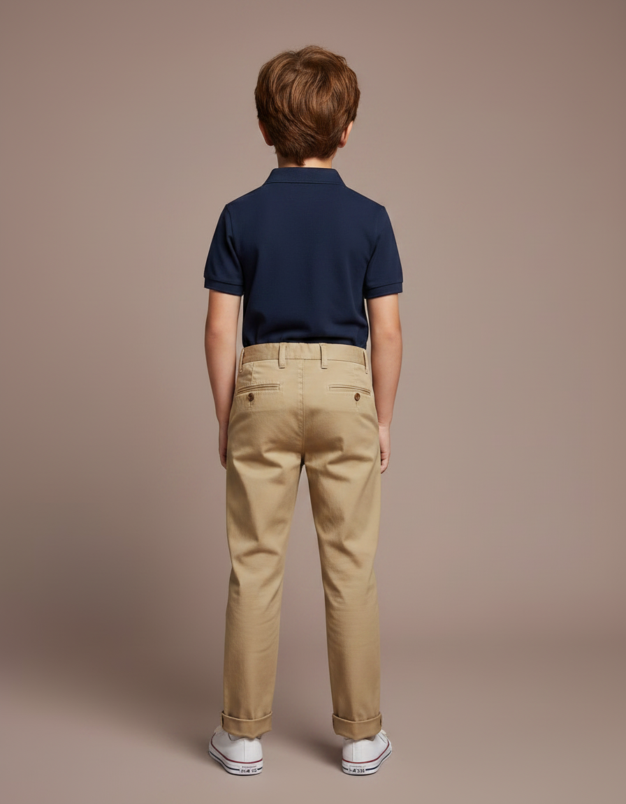 Pantalon À Pince Kaki Plissé Coton Droit Enfant Élégant - Gabardine - vue 2