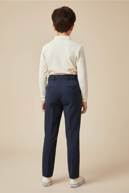 Pantalon À Pince Bleu Marine Plissé Élégant Garçon - Gabardine - vue 2