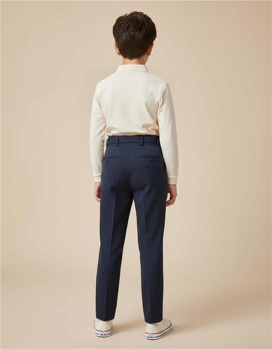 Pantalon À Pince Bleu Marine Plissé Élégant Garçon - Gabardine - vue 2