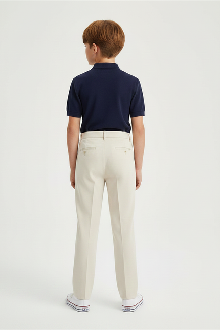 Pantalon À Pince Beige Plissé Ample Enfant Classique - Gabardine - vue 2