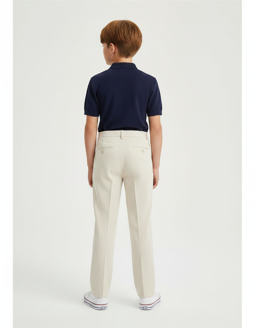 Pantalon À Pince Beige Plissé Ample Enfant Classique - Gabardine - vue 2