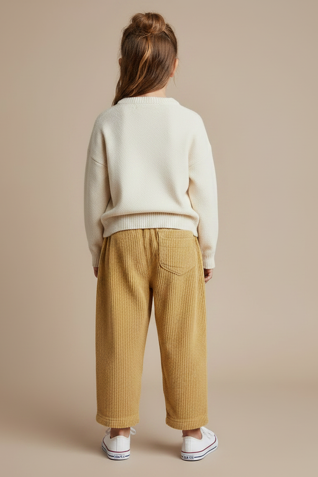 Pantalon À Pince Velours Côtelé Jaune Cœur Fille Décontracté - Cordé - vue 2