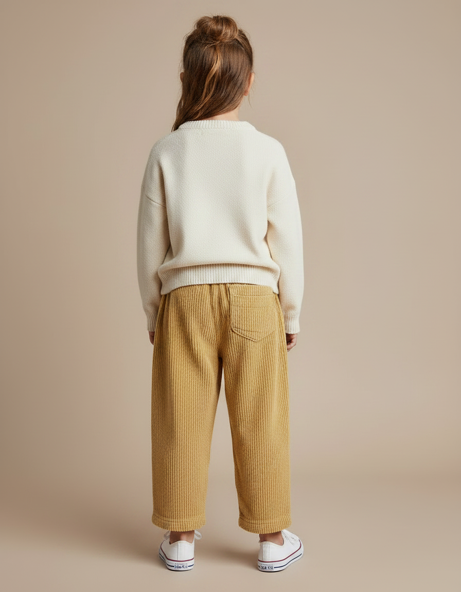 Pantalon À Pince Velours Côtelé Jaune Cœur Fille Décontracté - Cordé - vue 2