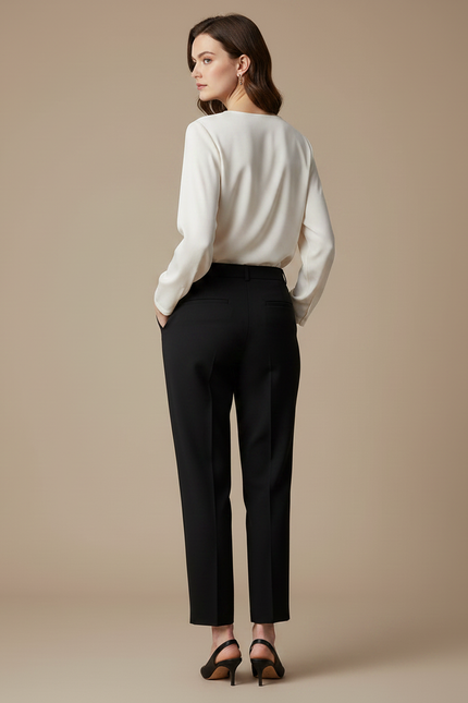 Pantalon À Pince Noir Droit Élégant Femme Fluide - Polyester - vue 2