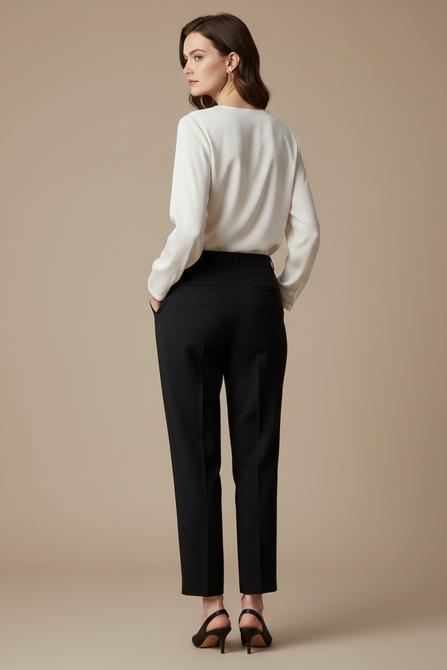 Pantalon À Pince Noir Droit Élégant Femme Fluide - Polyester - vue 2
