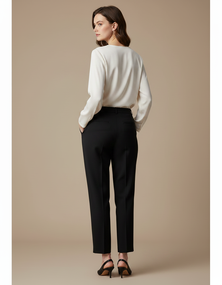 Pantalon À Pince Noir Droit Élégant Femme Fluide - Polyester - vue 2