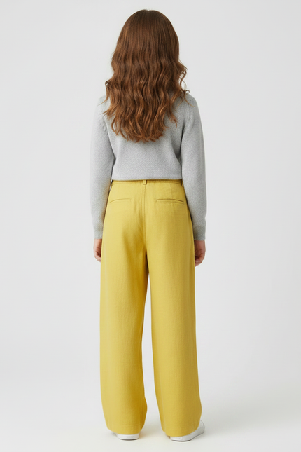 Pantalon À Pince Jaune Lin Ample Fille - vue 2