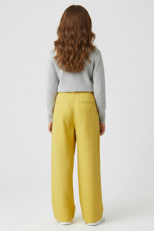 Pantalon À Pince Jaune Lin Ample Fille - vue 2
