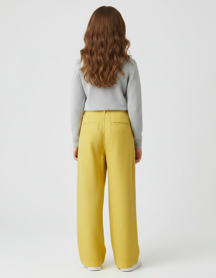 Pantalon À Pince Jaune Lin Ample Fille - vue 2