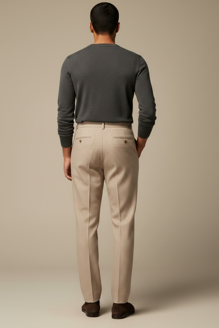 Pantalon À Pince Beige Plissé Laine Homme Élégant - vue 2