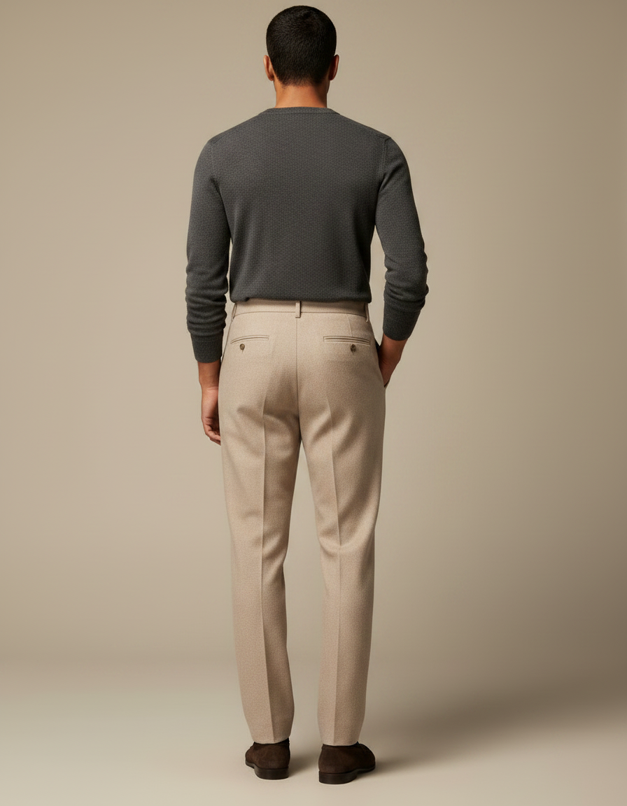 Pantalon À Pince Beige Plissé Laine Homme Élégant - vue 2