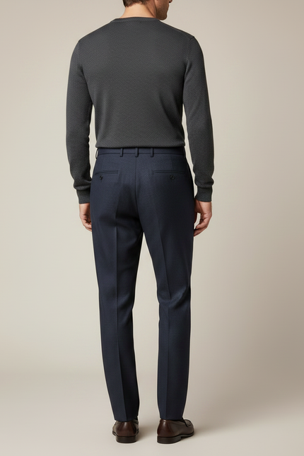 Pantalon À Pince Bleu Marine Plissé Motif Homme - Laine - vue 2