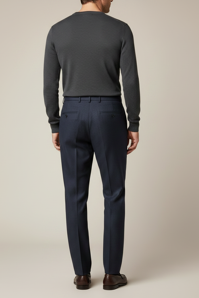 Pantalon À Pince Bleu Marine Plissé Motif Homme - Laine - vue 2