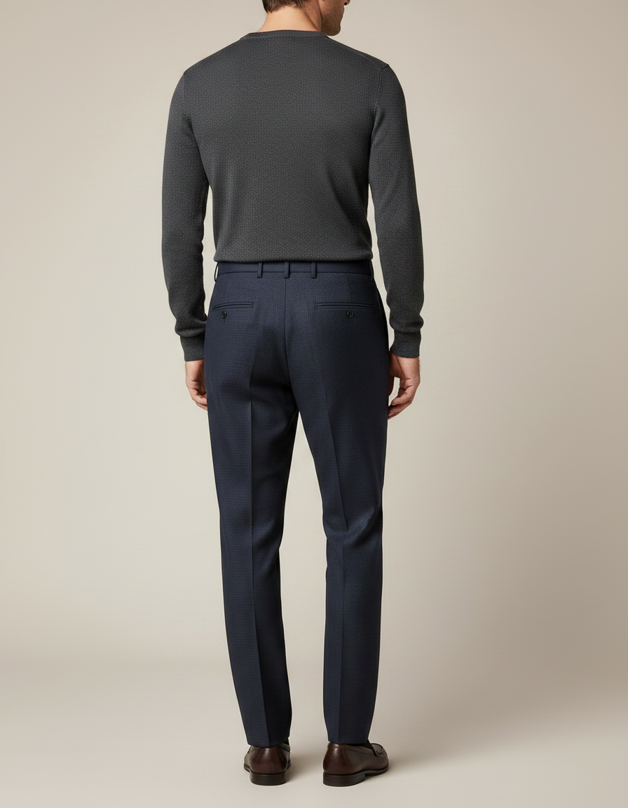 Pantalon À Pince Bleu Marine Plissé Motif Homme - Laine - vue 2