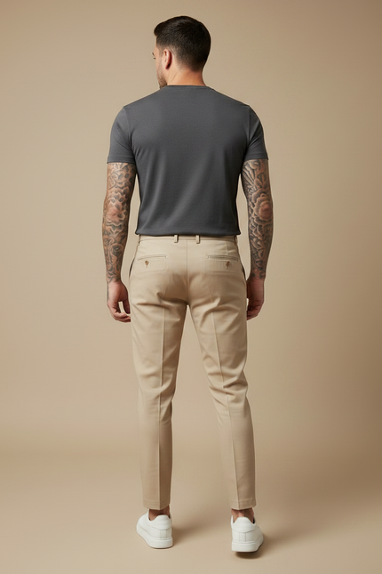 Pantalon À Pince Beige Clair Ajusté Élégant Homme - Gabardine - vue 2