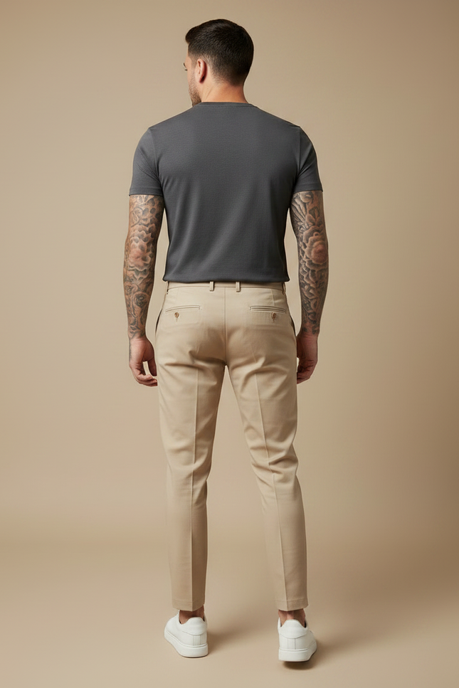 Pantalon À Pince Beige Clair Ajusté Élégant Homme - Gabardine - vue 2