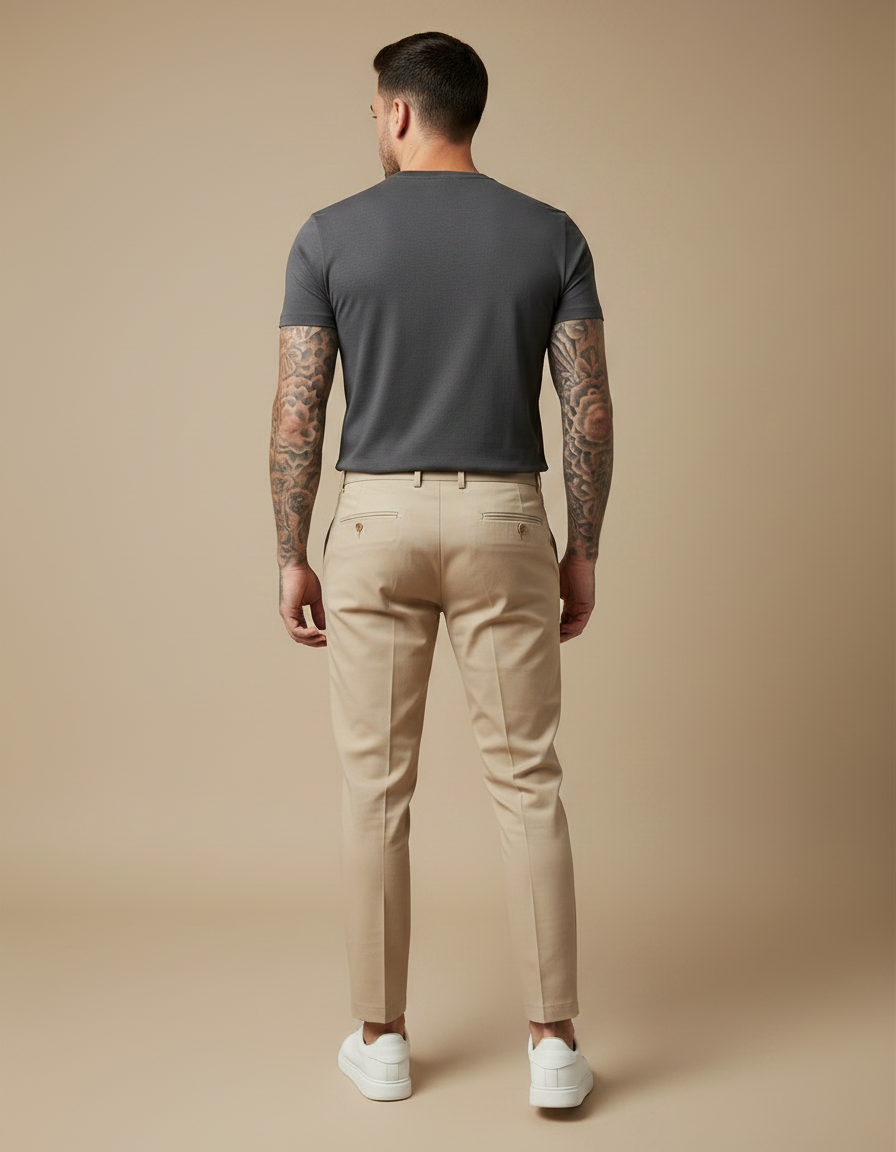 Pantalon À Pince Beige Clair Ajusté Élégant Homme - Gabardine - vue 2