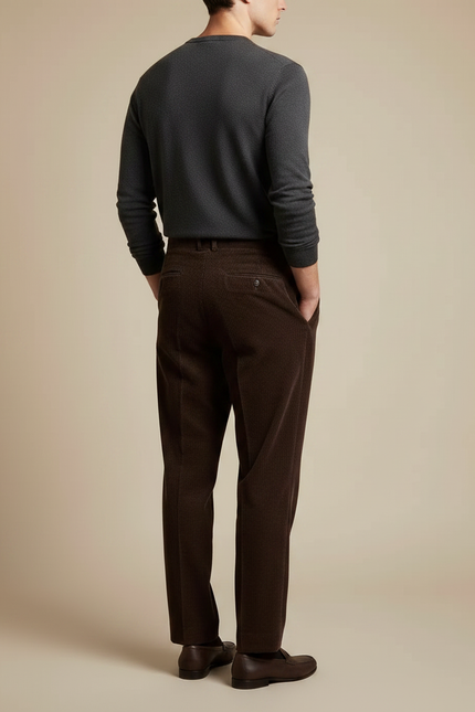 Pantalon À Pince Marron Côtelé Plissé Droit Homme - Cordé - vue 2