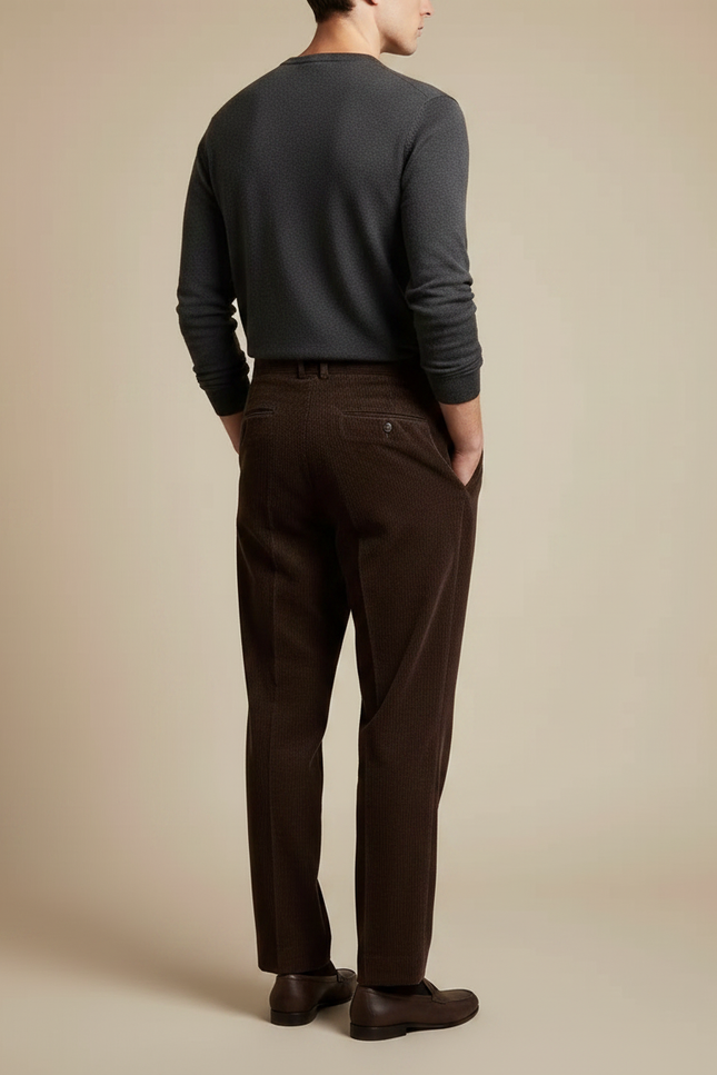 Pantalon À Pince Marron Côtelé Plissé Droit Homme - Cordé - vue 2