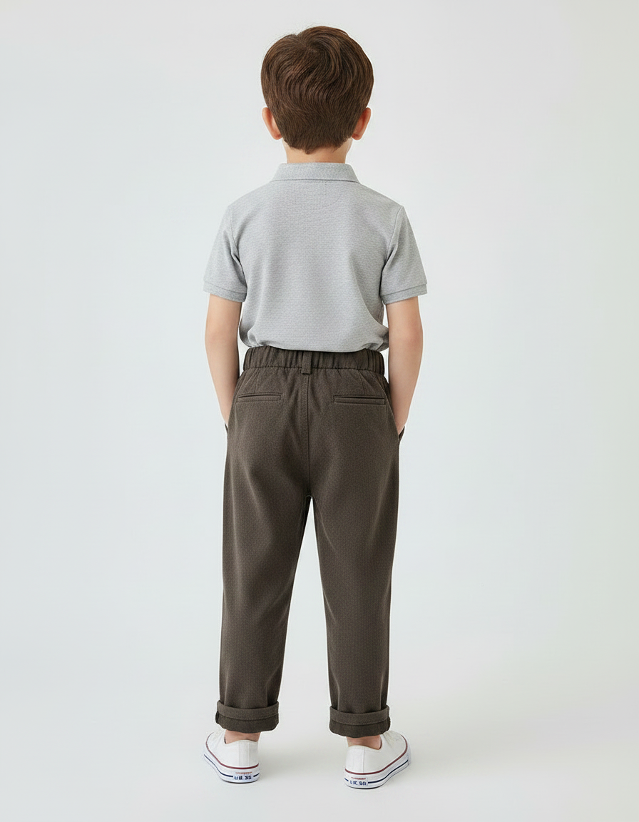 Pantalon À Pince Marron Ample Plissé Décontracté Enfant - Molleton - vue 2