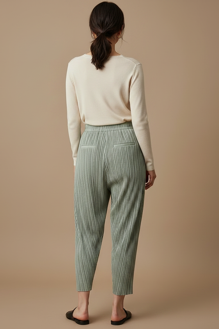 Pantalon À Pince Plissé Vert Menthe Ample Femme - Polyester - vue 2