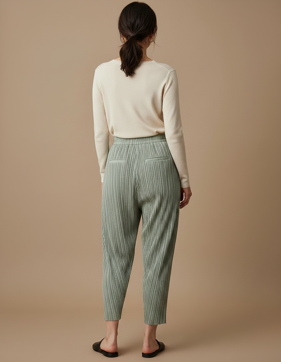 Pantalon À Pince Plissé Vert Menthe Ample Femme - Polyester - vue 2