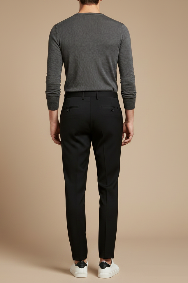 Pantalon À Pince Noir Plissé Slim Business Homme - Gabardine - vue 2