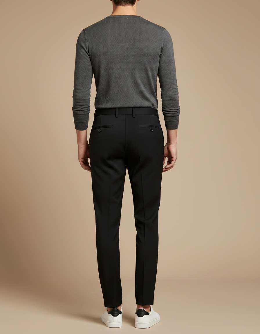 Pantalon À Pince Noir Plissé Slim Business Homme - Gabardine - vue 2