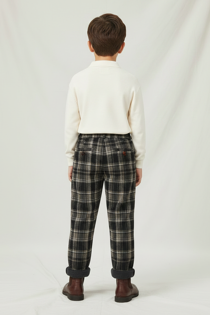 Pantalon À Pince Carreaux Écossais Chaud Doublé Molleton Garçon - Multicolore Tweed - vue 2
