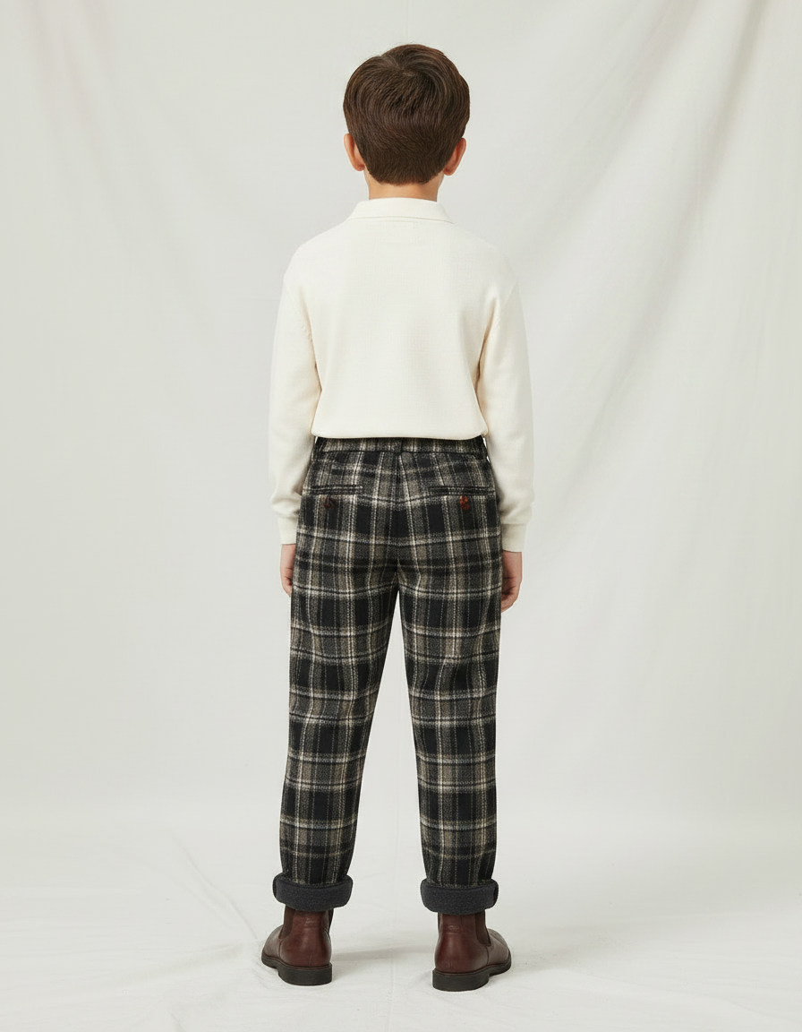 Pantalon À Pince Carreaux Écossais Chaud Doublé Molleton Garçon - Multicolore Tweed - vue 2