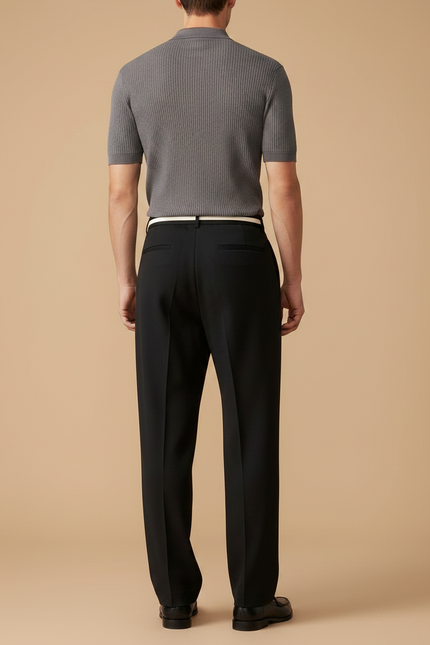 Pantalon À Pince Noir Droit Décontracté Cordon - Polyester - vue 2