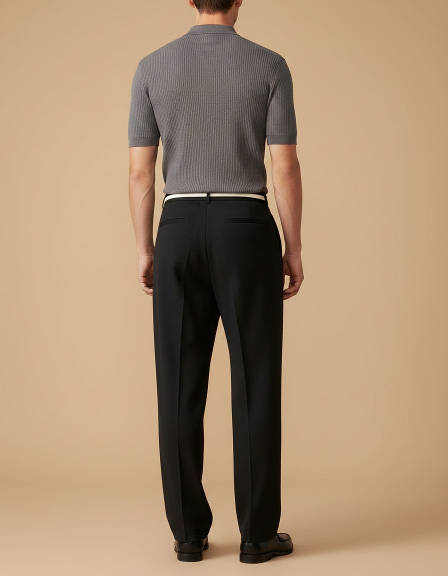 Pantalon À Pince Noir Droit Décontracté Cordon - Polyester - vue 2