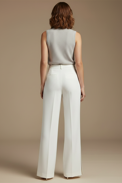 Pantalon À Pince Blanc Plissé Ample Fendu Élégant - Gabardine - vue 2