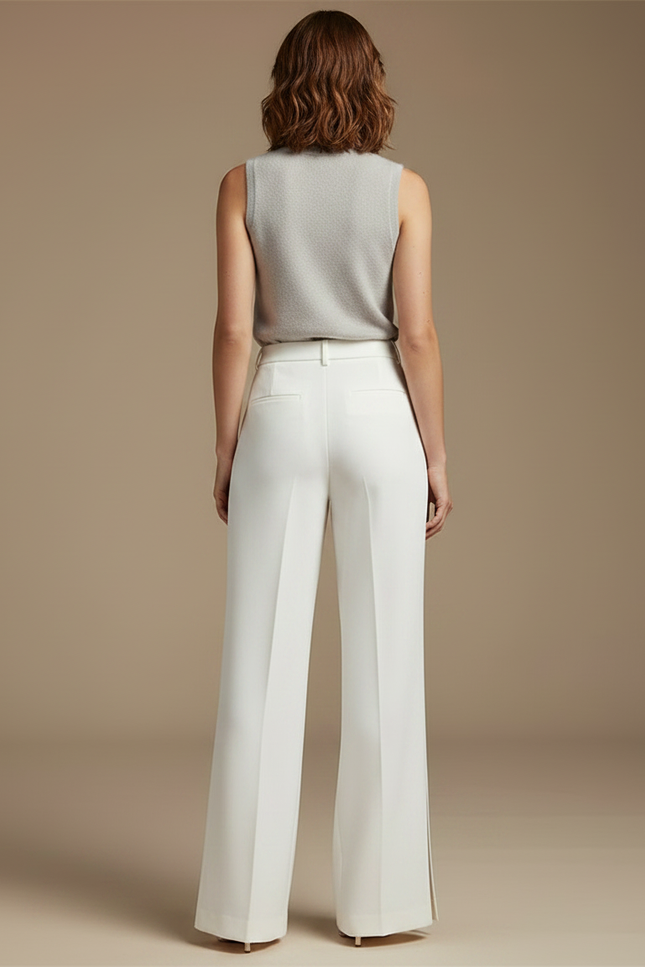 Pantalon À Pince Blanc Plissé Ample Fendu Élégant - Gabardine - vue 2
