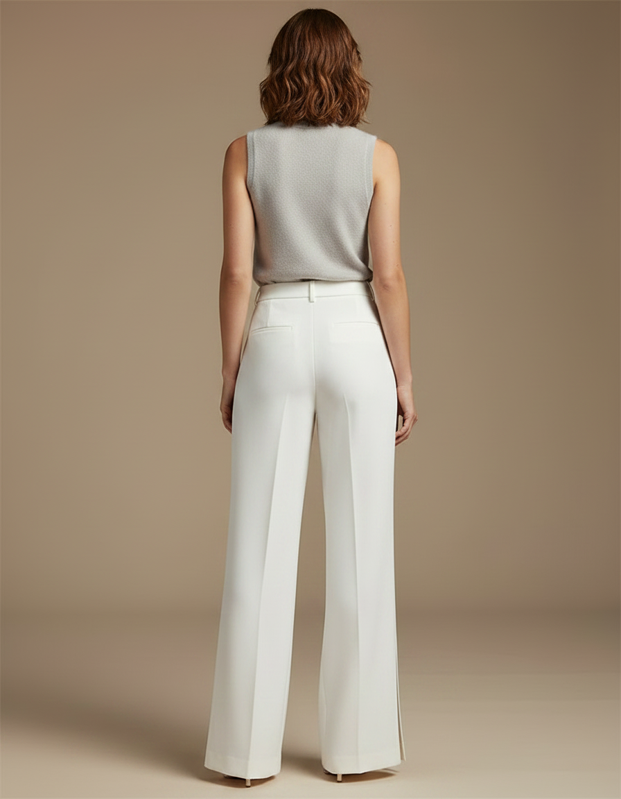 Pantalon À Pince Blanc Plissé Ample Fendu Élégant - Gabardine - vue 2