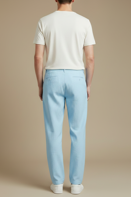 Pantalon À Pince Bleu Ciel Lin Ample Cordon Homme - vue 2