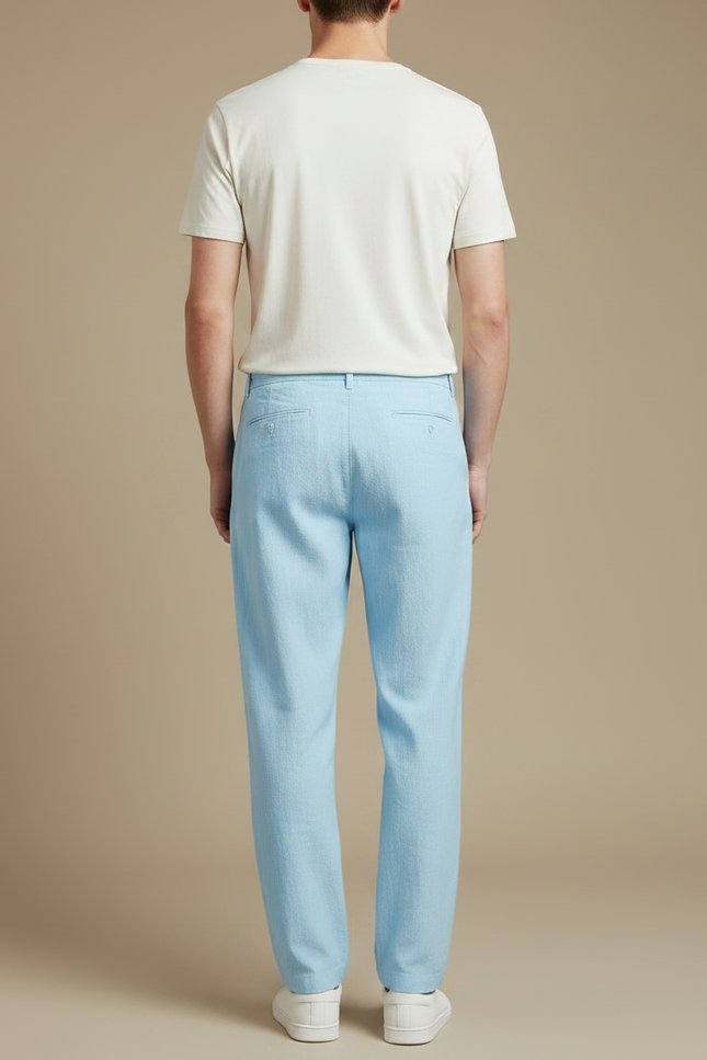 Pantalon À Pince Bleu Ciel Lin Ample Cordon Homme - vue 2
