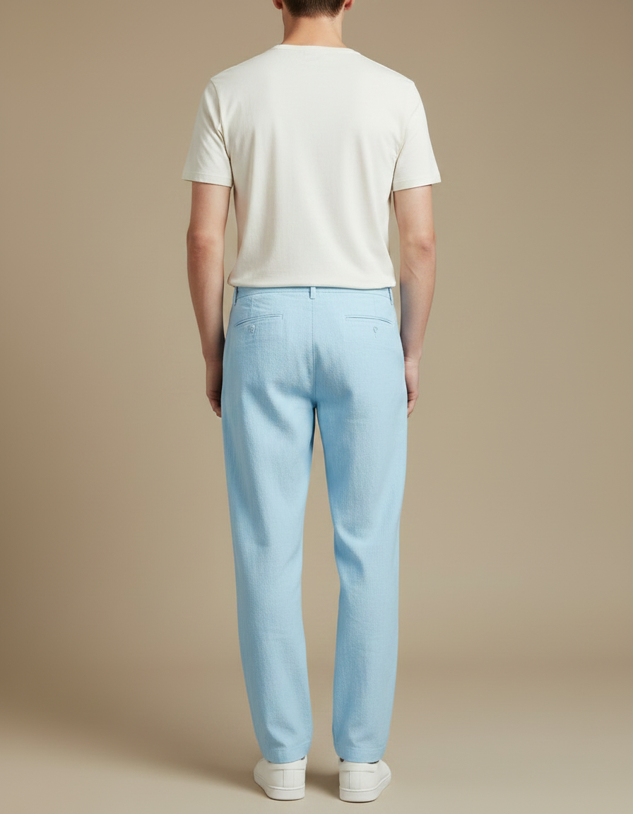 Pantalon À Pince Bleu Ciel Lin Ample Cordon Homme - vue 2