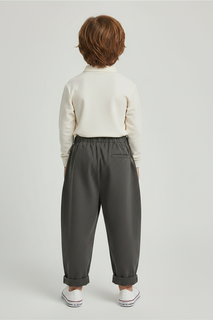 Pantalon À Pince Gris Ample Enfant Coton Décontracté - Molleton - vue 2