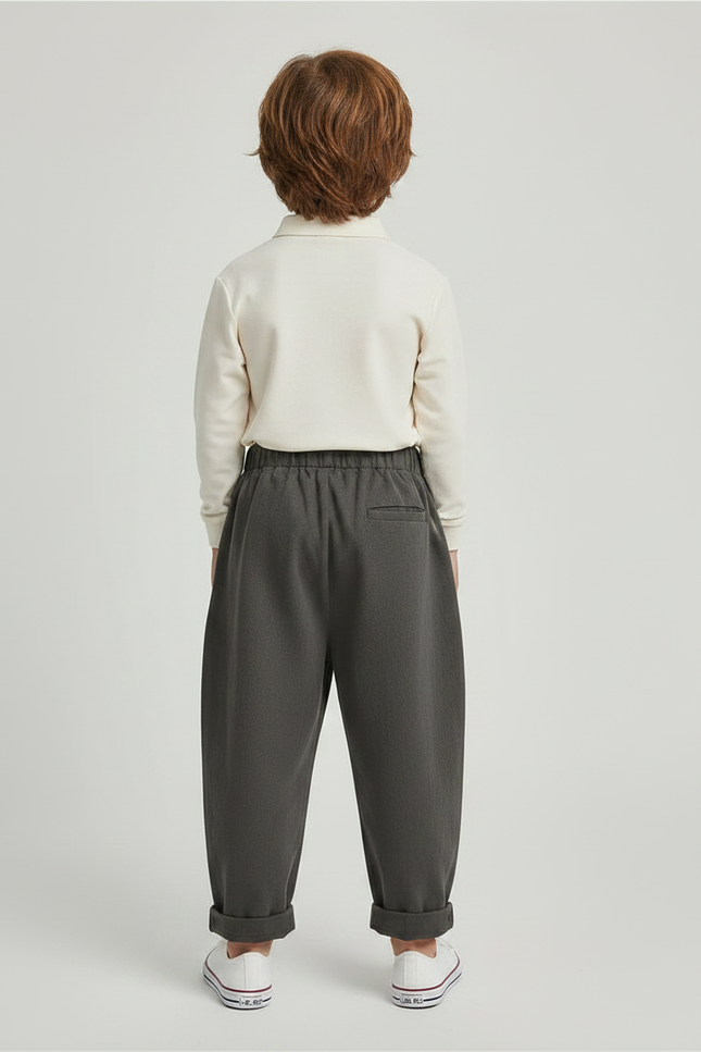 Pantalon À Pince Gris Ample Enfant Coton Décontracté - Molleton - vue 2