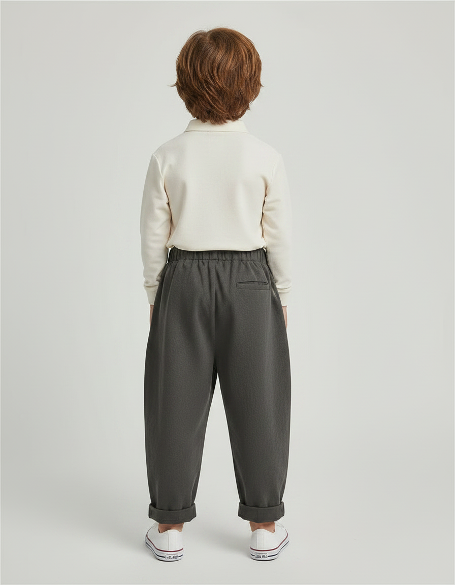 Pantalon À Pince Gris Ample Enfant Coton Décontracté - Molleton - vue 2