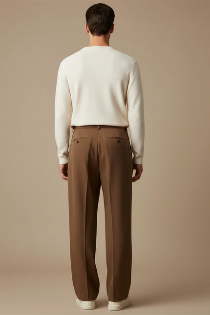Pantalon À Pince Marron Droit Plissé Décontracté Homme - Gabardine - vue 2
