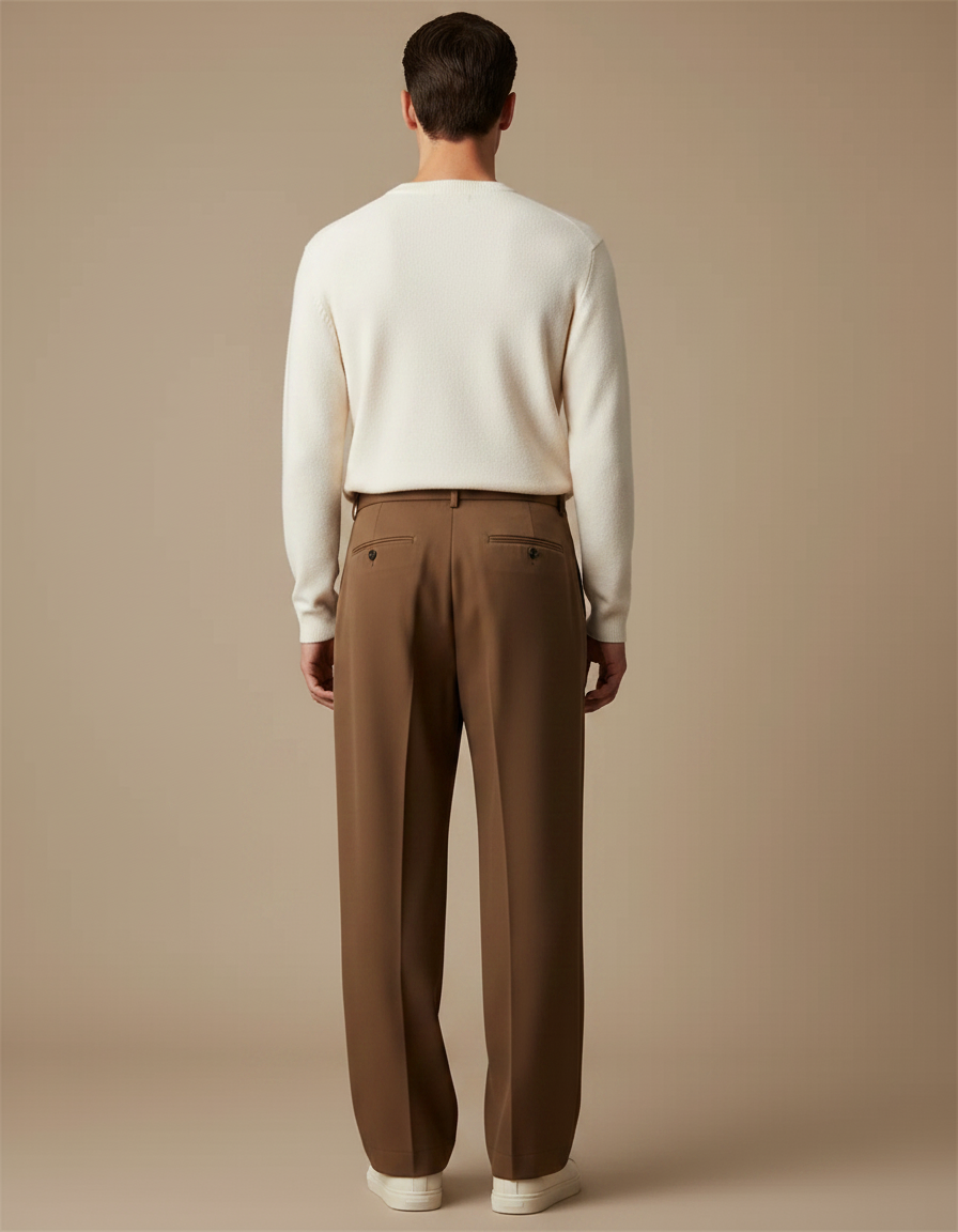 Pantalon À Pince Marron Droit Plissé Décontracté Homme - Gabardine - vue 2