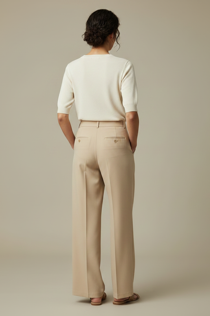 Pantalon À Pince Beige Ample Taille Haute Fluide - Polyester - vue 2